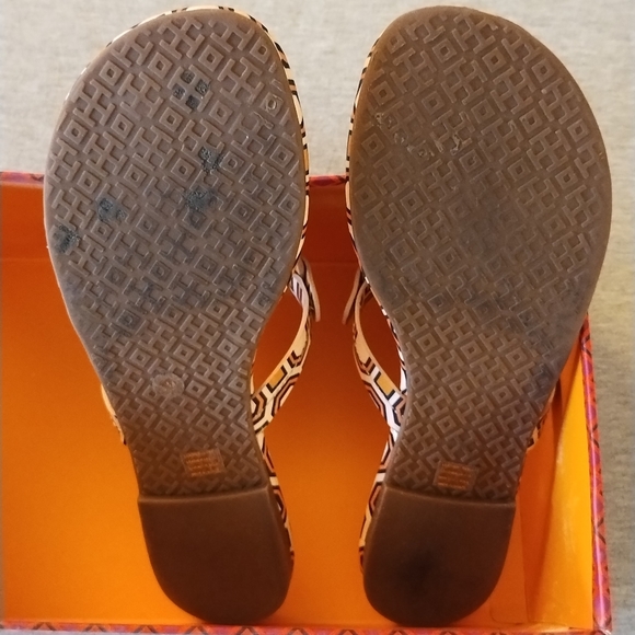 Tory Burch Miller Printed Patent Leather Sandals Ballet Pink Octagon Square Sz 8 - Picture 7 of 16